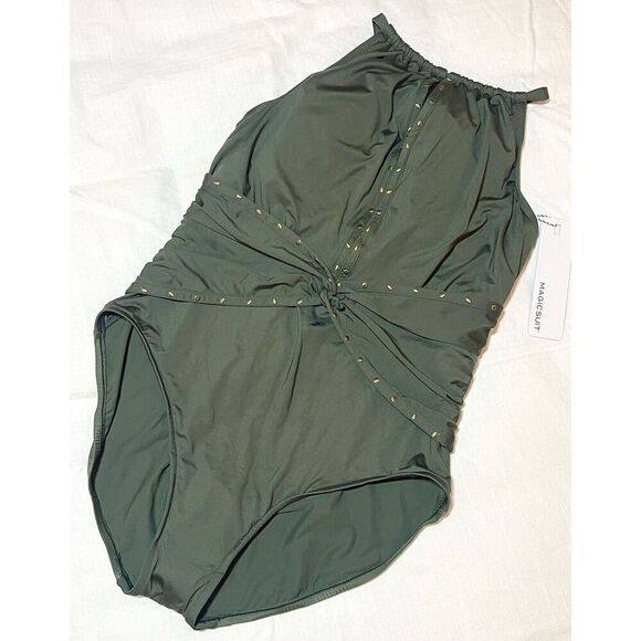 NWT MAGICSUIT Riveted Diana One Piece Bathing SWIM SUIT Size 16 Military Green - Picture 1 of 6